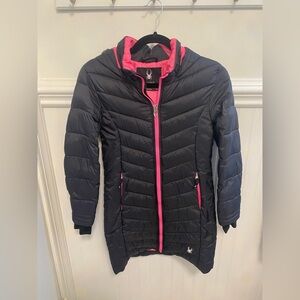 Spyder Kids Puffer Jacket in Black with Pink Accents
